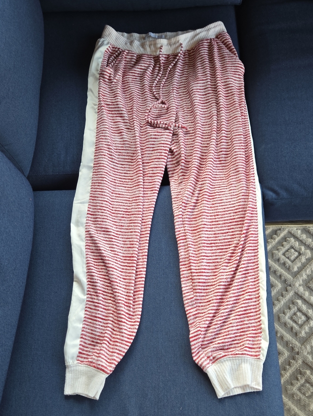 Abercrombie & Fitch Red/White PJ Jogger Pants Stripe Women M Cozy Pockets Lounge